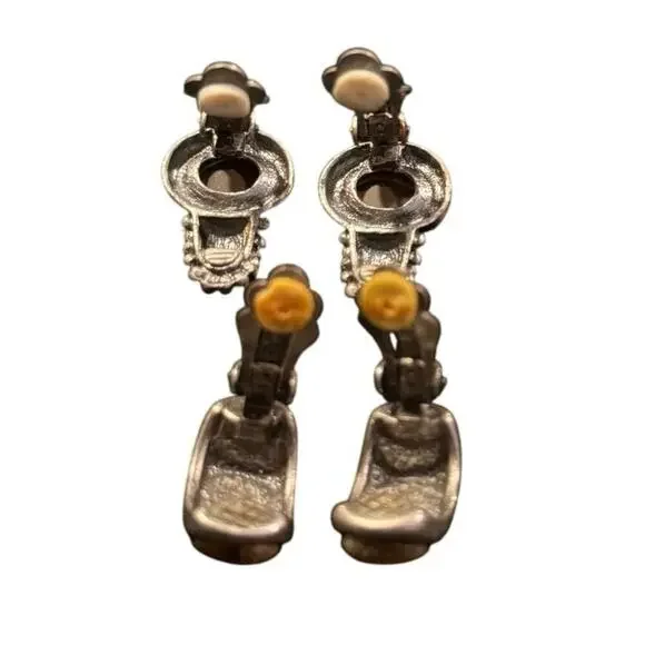 Vintage Stone Silver-Tone Clip-On Earrings Two Pairs Slight - Picture 2 of 2